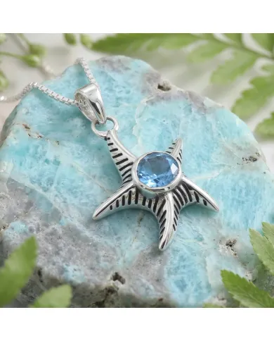 Swiss Blue Topaz Starfish Pendant - 925 Sterling Silver Dainty Jewelry