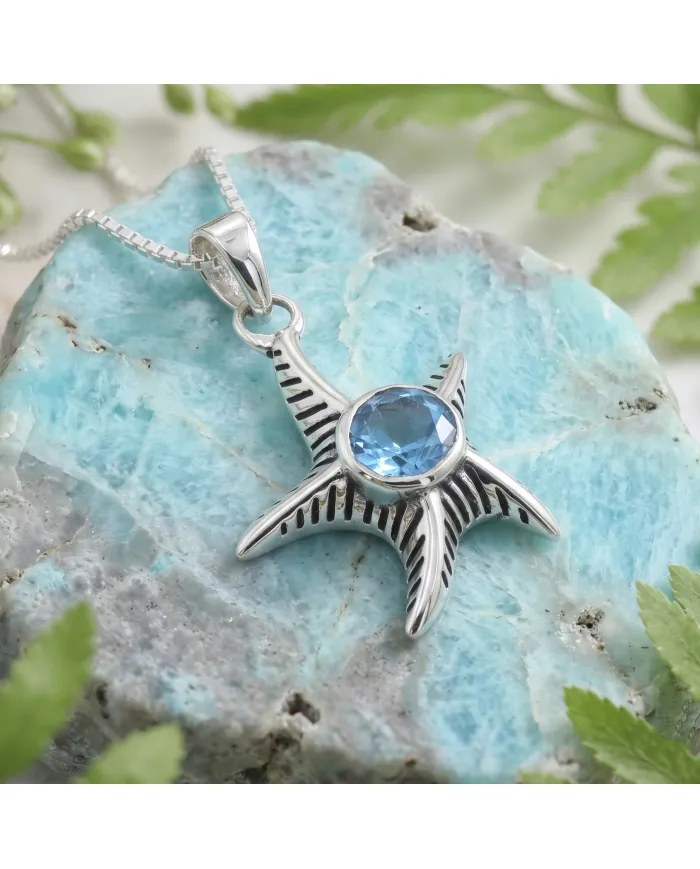 Swiss Blue Topaz Starfish Pendant - 925 Sterling Silver Dainty Jewelry
