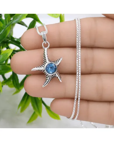 Swiss Blue Topaz Starfish Pendant - 925 Sterling Silver Dainty Jewelry