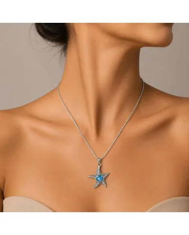 Swiss Blue Topaz Starfish Pendant - 925 Sterling Silver Dainty Jewelry
