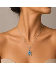Swiss Blue Topaz Starfish Pendant - 925 Sterling Silver Dainty Jewelry