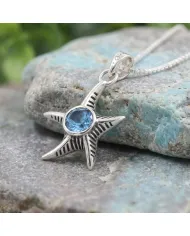 Swiss Blue Topaz Starfish Pendant - 925 Sterling Silver Dainty Jewelry