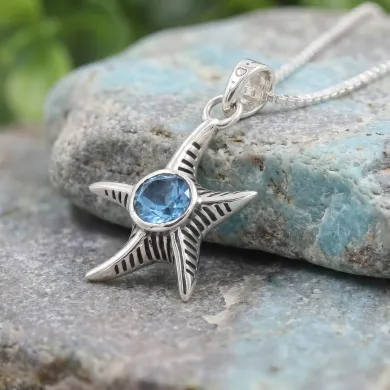 Swiss Blue Topaz Starfish Pendant - 925 Sterling Silver Dainty Jewelry