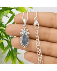925 Sterling Silver Aquamarine Pendant – Handmade Marquise Cut Jewelry