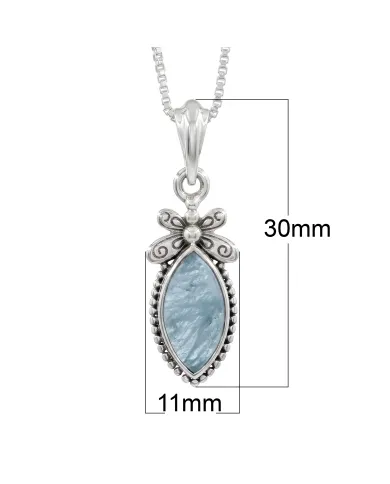 925 Sterling Silver Aquamarine Pendant – Handmade Marquise Cut Jewelry