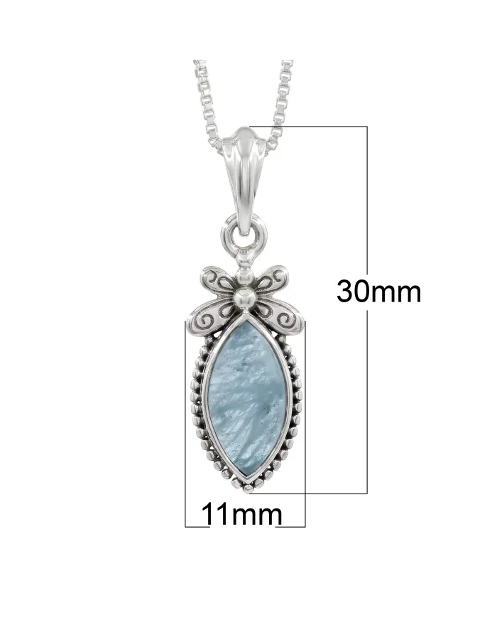 925 Sterling Silver Aquamarine Pendant – Handmade Marquise Cut Jewelry