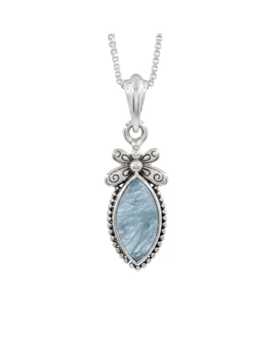 925 Sterling Silver Aquamarine Pendant – Handmade Marquise Cut Jewelry