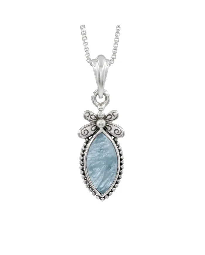 925 Sterling Silver Aquamarine Pendant – Handmade Marquise Cut Jewelry
