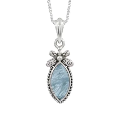 925 Sterling Silver Aquamarine Pendant – Handmade Marquise Cut Jewelry