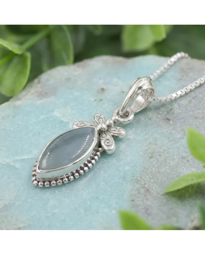 925 Sterling Silver Aquamarine Pendant – Handmade Marquise Cut Jewelry