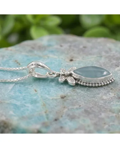 925 Sterling Silver Aquamarine Pendant – Handmade Marquise Cut Jewelry
