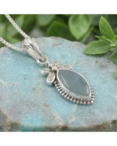 925 Sterling Silver Aquamarine Pendant – Handmade Marquise Cut Jewelry