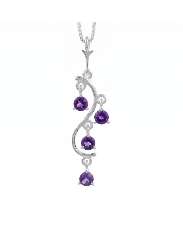 Amethyst Pendant 925 Sterling Silver - Handmade Swirl Necklace for Her