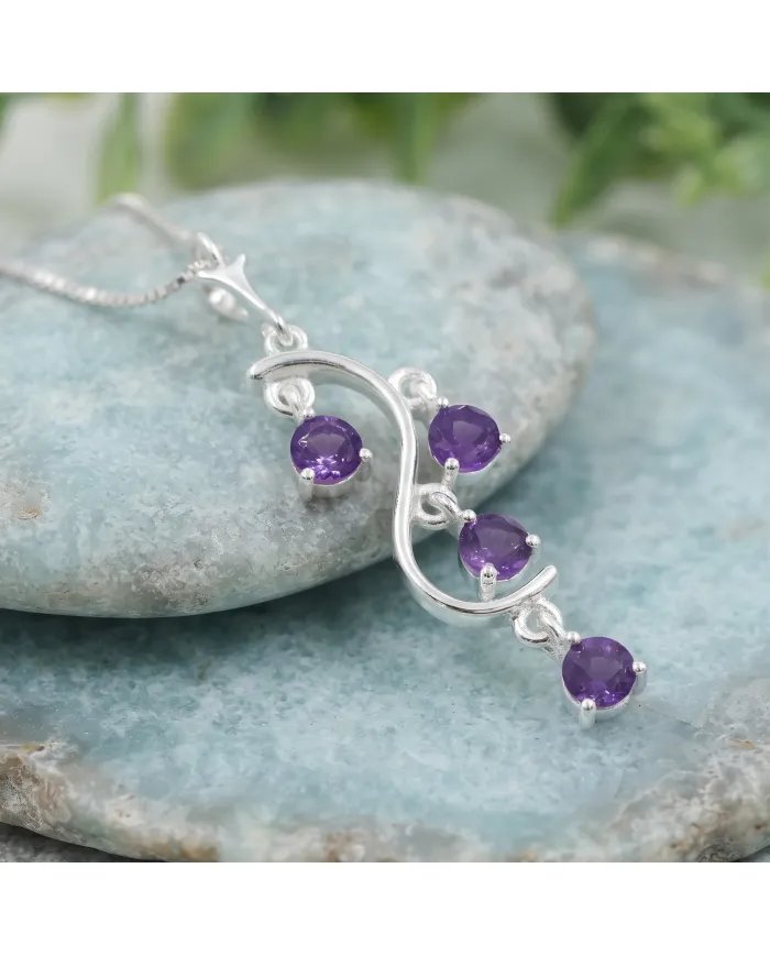 Amethyst Pendant 925 Sterling Silver - Handmade Swirl Necklace for Her