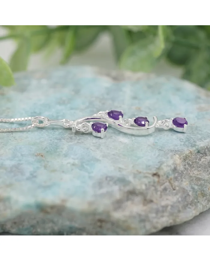 Amethyst Pendant 925 Sterling Silver - Handmade Swirl Necklace for Her