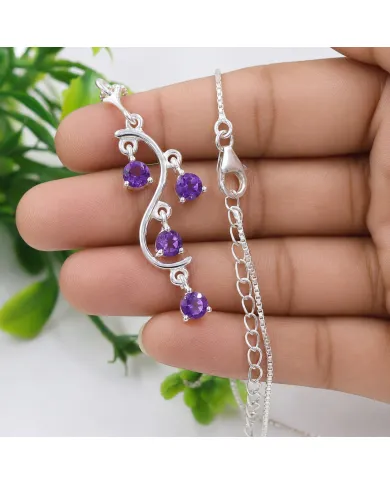 Amethyst Pendant 925 Sterling Silver - Handmade Swirl Necklace for Her