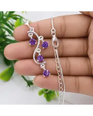Amethyst Pendant 925 Sterling Silver - Handmade Swirl Necklace for Her