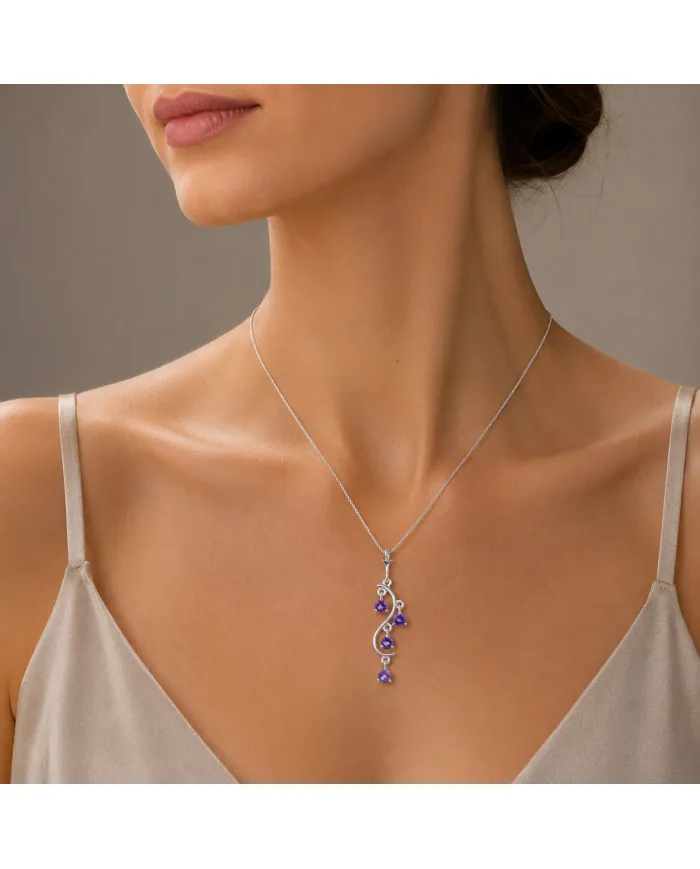 Amethyst Pendant 925 Sterling Silver - Handmade Swirl Necklace for Her