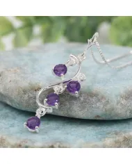 Amethyst Pendant 925 Sterling Silver - Handmade Swirl Necklace for Her
