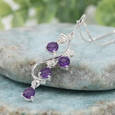 Amethyst Pendant 925 Sterling Silver - Handmade Swirl Necklace for Her