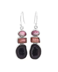 925 Sterling Silver Tabasco Geode & Tourmaline Drop Earrings