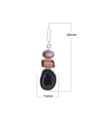 925 Sterling Silver Tabasco Geode & Tourmaline Drop Earrings