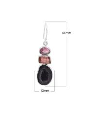 925 Sterling Silver Tabasco Geode & Tourmaline Drop Earrings