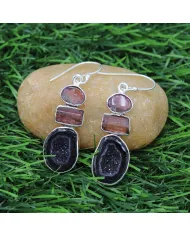 925 Sterling Silver Tabasco Geode & Tourmaline Drop Earrings