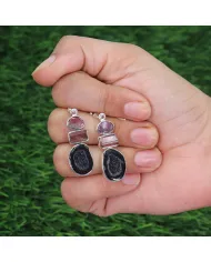 925 Sterling Silver Tabasco Geode & Tourmaline Drop Earrings