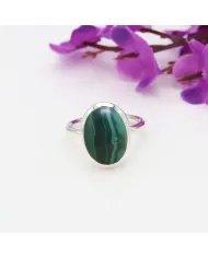 Natural Malachite Ring - 925 Sterling Silver Oval Shape Gemstone Jewelry