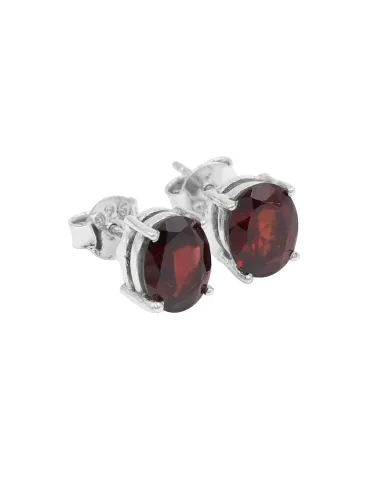 Garnet Stud Earrings - 925 Sterling Silver Minimalist Jewelry