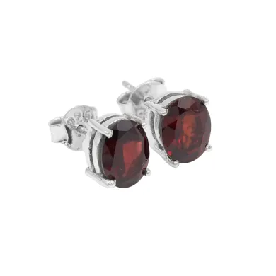 Garnet Stud Earrings - 925 Sterling Silver Minimalist Jewelry