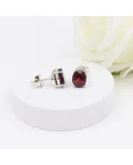 Garnet Stud Earrings - 925 Sterling Silver Minimalist Jewelry