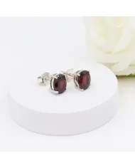 Garnet Stud Earrings - 925 Sterling Silver Minimalist Jewelry