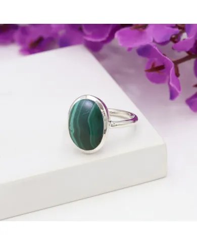 Natural Malachite Ring - 925 Sterling Silver Oval Shape Gemstone Jewelry