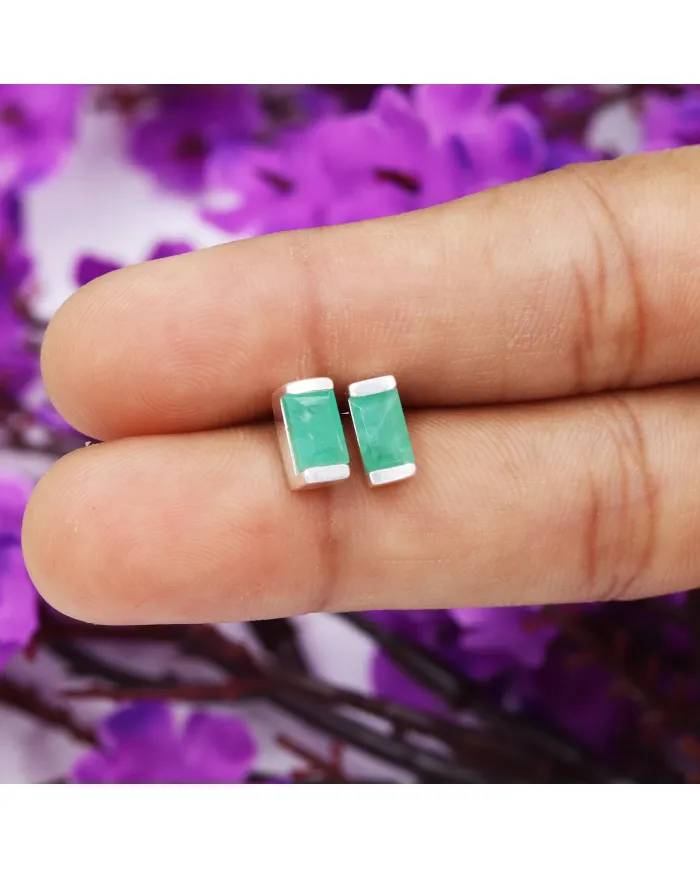 Emerald Stud Earrings - 925 Sterling Silver Jewelry