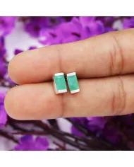 Emerald Stud Earrings - 925 Sterling Silver Jewelry