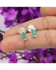Emerald Stud Earrings - 925 Sterling Silver Jewelry