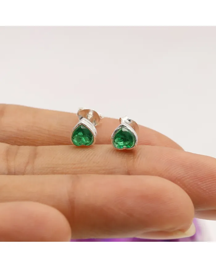 925 Sterling Silver Emerald Heart Stud Earrings for Women and Men