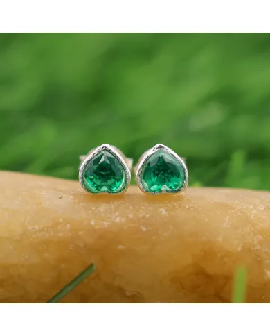 925 Sterling Silver Emerald Heart Stud Earrings for Women and Men