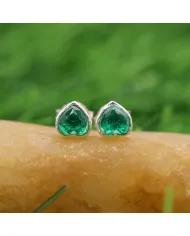 925 Sterling Silver Emerald Heart Stud Earrings for Women and Men