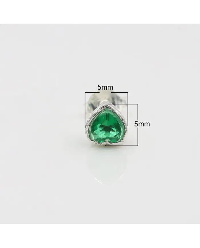 925 Sterling Silver Emerald Heart Stud Earrings for Women and Men