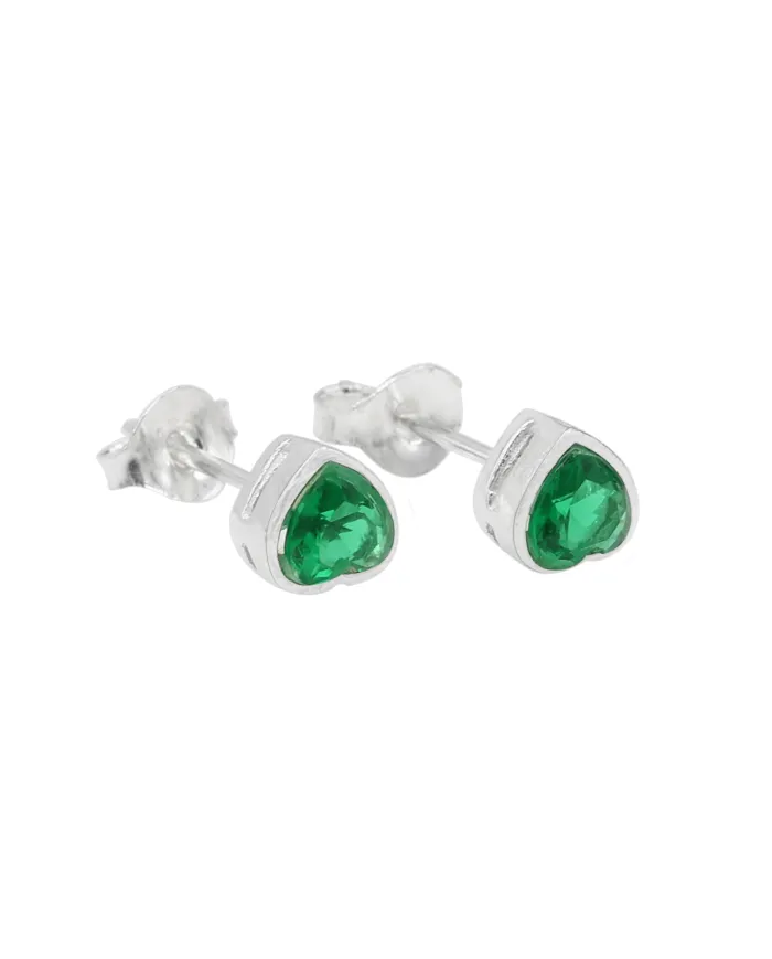 925 Sterling Silver Emerald Heart Stud Earrings for Women and Men