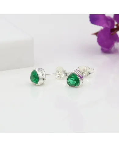 925 Sterling Silver Emerald Heart Stud Earrings for Women and Men