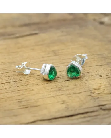 925 Sterling Silver Emerald Heart Stud Earrings for Women and Men