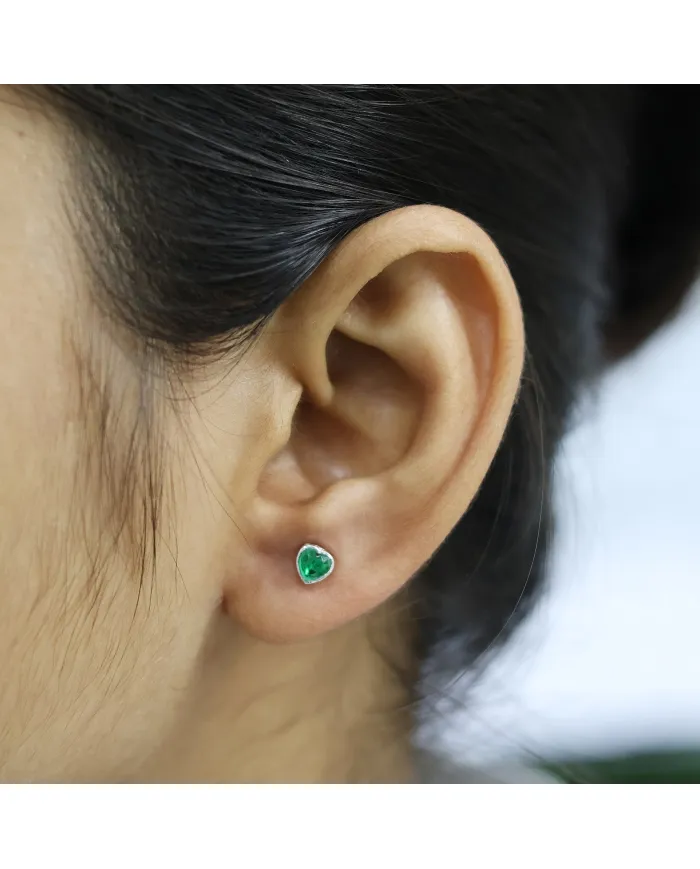 925 Sterling Silver Emerald Heart Stud Earrings for Women and Men