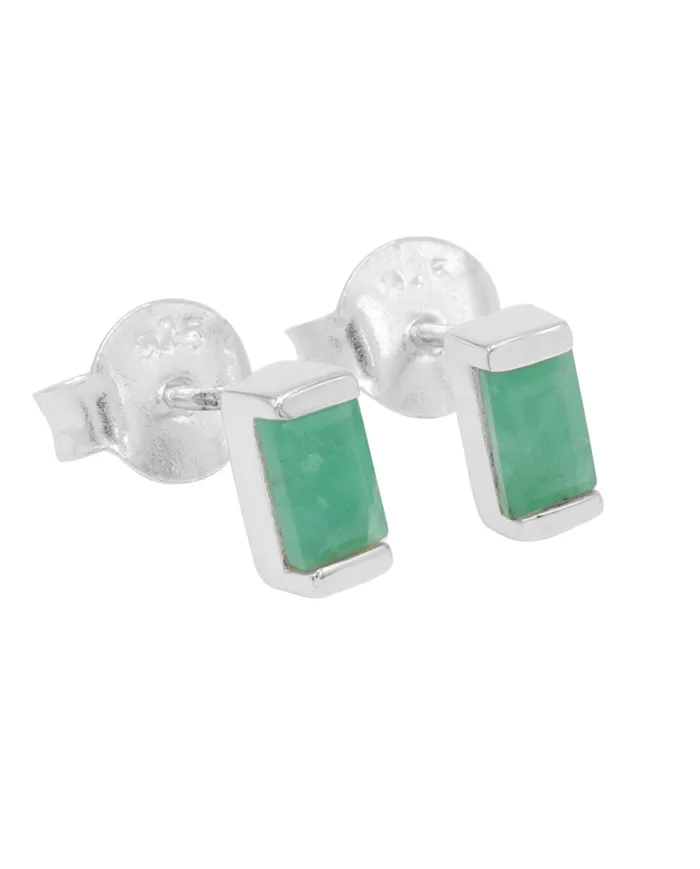 Emerald Stud Earrings - 925 Sterling Silver Jewelry