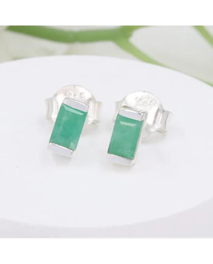 Emerald Stud Earrings - 925 Sterling Silver Jewelry