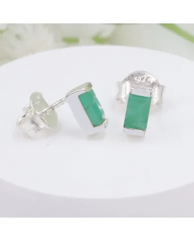 Emerald Stud Earrings - 925 Sterling Silver Jewelry