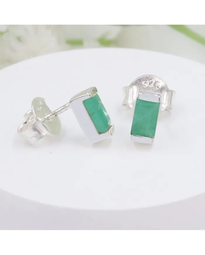 Emerald Stud Earrings - 925 Sterling Silver Jewelry